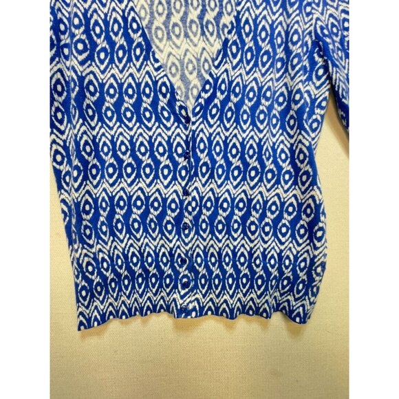 Ann Taylor Knit Cardigan Sweater Womens LP Blue Ikat Button Front V-Neck Cozy - Picture 6 of 12